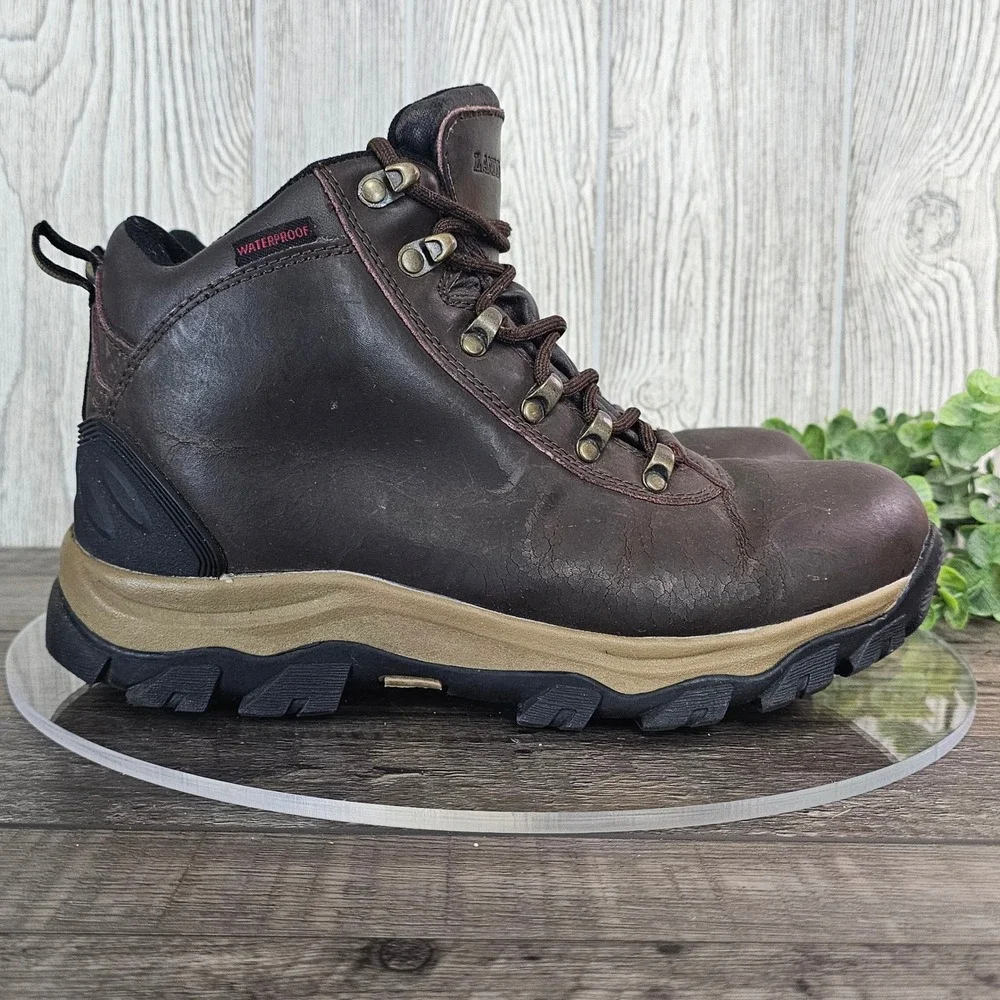 Lands'‎ End Men's 8.5 Waterproof Leather Hiking Boots Brown Outdoor Trail Grunge